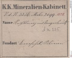 Etiketten zu Krokoit mit Vanquelinit (NHMW-MIN-An235)